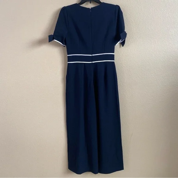 Eliza J Size 4 Navy Blue Contrast Trim Short Sleeve Bows Wide Crop Leg Jumpsuit